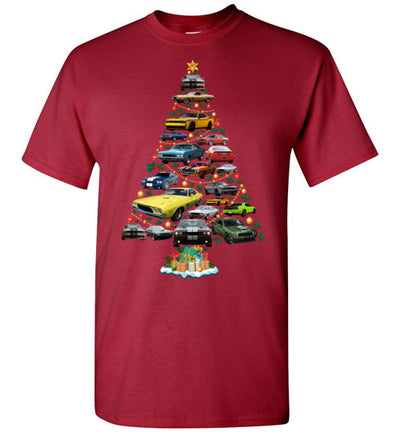 Dodge Challenger Christmas T-Shirt - Christmas Tree From All Dodge Challengers Decorated With Baubles