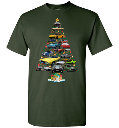 Dodge Challenger Christmas T-Shirt - Christmas Tree From All Dodge Challengers Decorated With Baubles