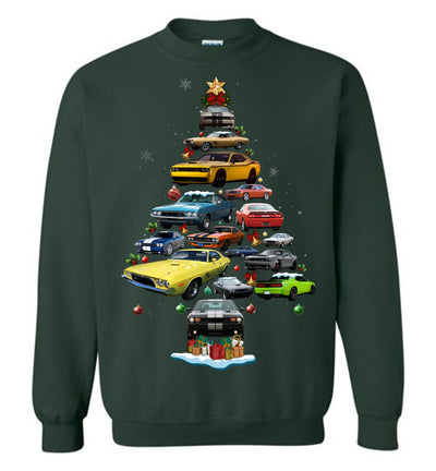 Dodge Challenger Christmas Sweatshirt - Christmas Tree From All Dodge Challengers New Version