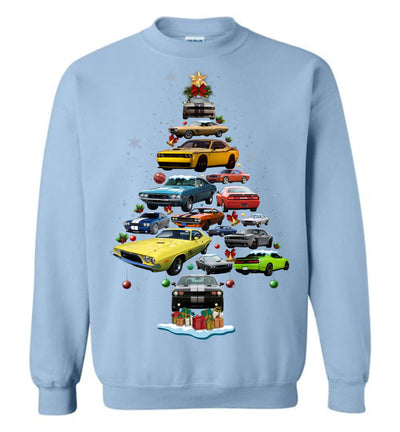 Dodge Challenger Christmas Sweatshirt - Christmas Tree From All Dodge Challengers New Version