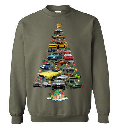 Dodge Challenger Christmas Sweatshirt - Christmas Tree From All Dodge Challengers