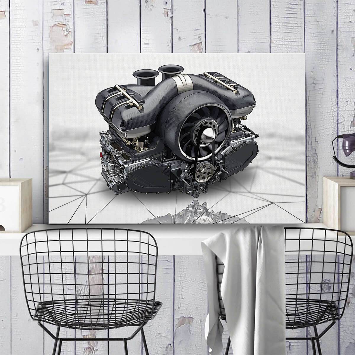 911 Flat-Six Engine Framed Canvas Wall Art