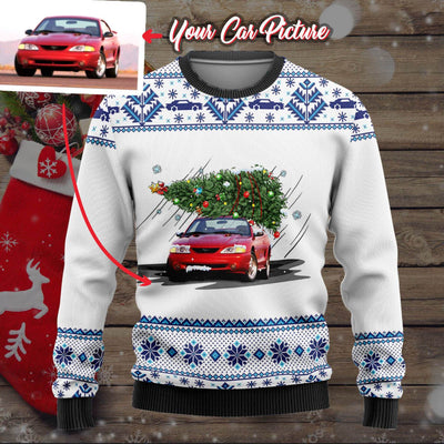 Personalized Car Christmas Tree Wool Ugly Sweater V2