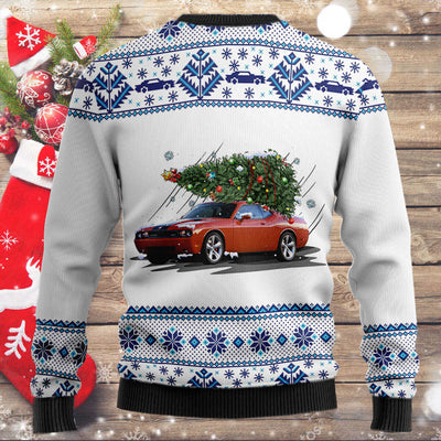 Dodge Challenger Wool Ugly Sweater - Mountain Christmas Tree Of Dodge Challengers