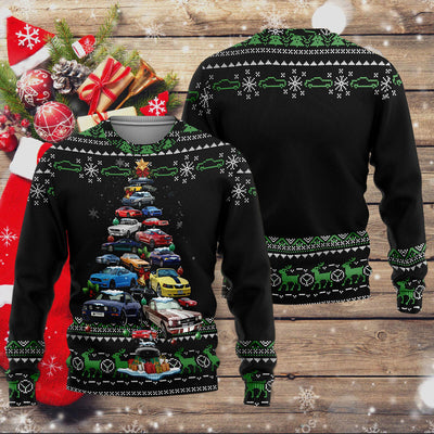 Mustang Art Sweater - Christmas Tree From All Mustangs