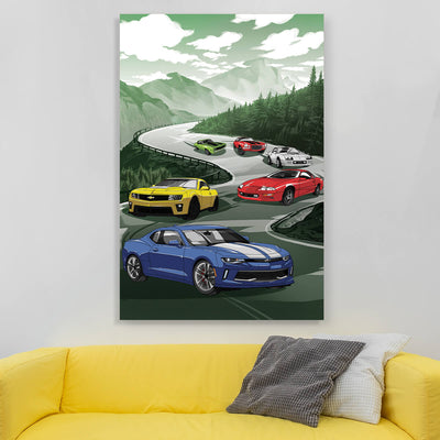 Camaro Canvas Wall Art - Racing On The Mountainside Road