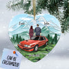 Personalized Mustang Couple Heart Ornament - Hand In Hand Couple On Mountain Side Road