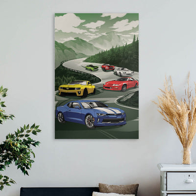 Camaro Canvas Wall Art - Racing On The Mountainside Road