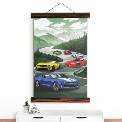 Camaro Canvas Wall Art - Racing On The Mountainside Road