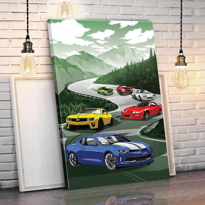 Camaro Canvas Wall Art - Racing On The Mountainside Road