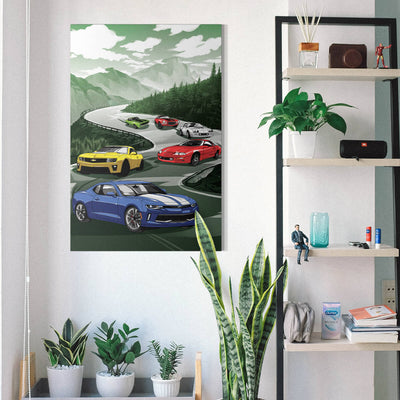 Camaro Canvas Wall Art - Racing On The Mountainside Road