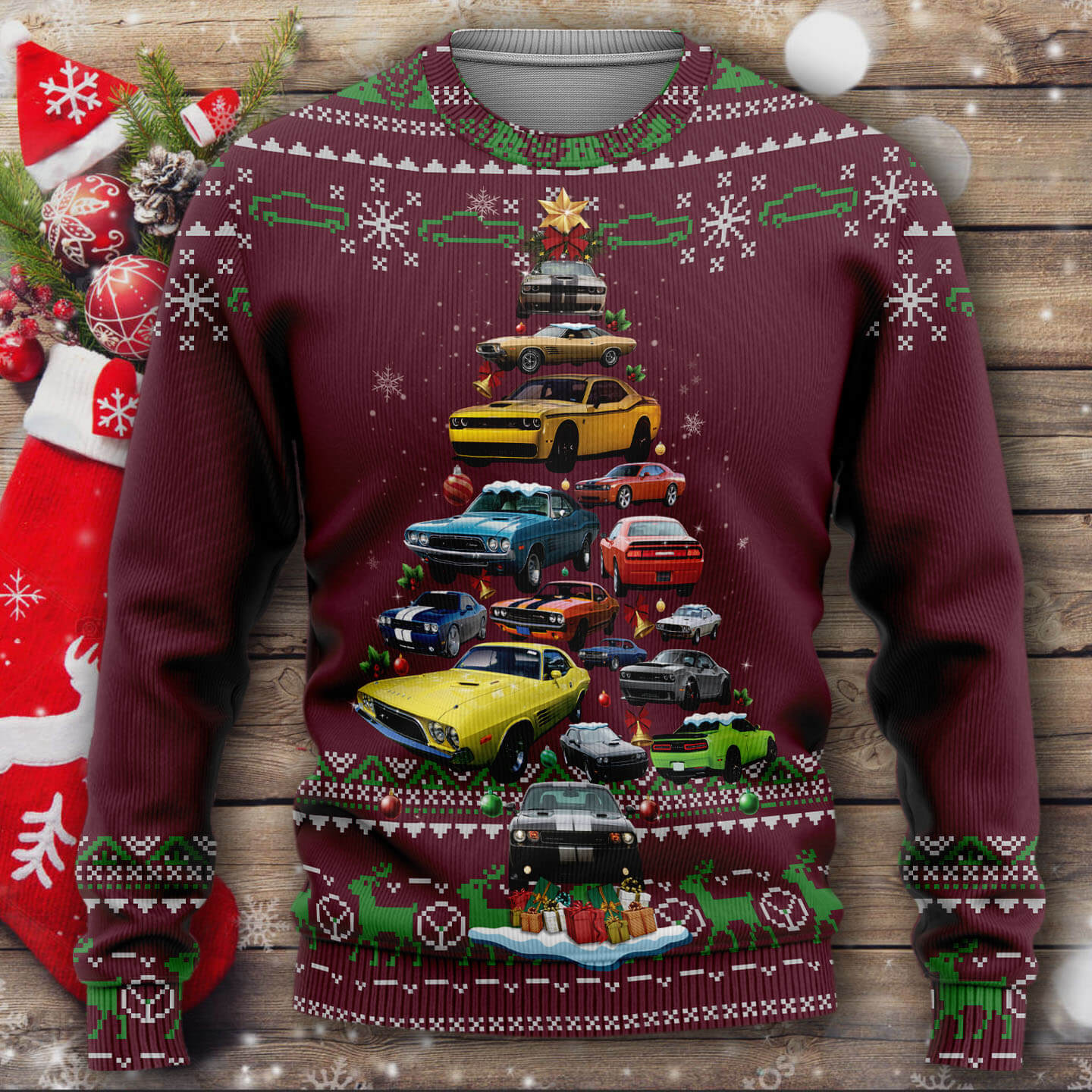 Dodge Challenger Art Sweater - Christmas Tree From All Dodge Challengers