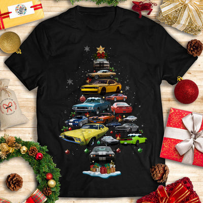 Dodge Challenger Christmas T-Shirt - Christmas Tree From All Dodge Challengers New Version