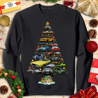 Dodge Challenger Christmas T-Shirt - Christmas Tree From All Dodge Challengers Decorated With Baubles