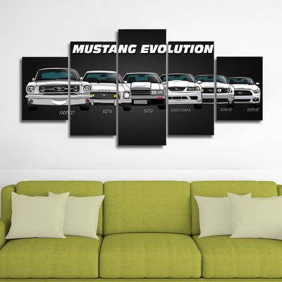 Mustang Collection Canvas Wall Art - Mustang Evolution Cartoon Art