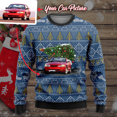 Personalized Car Christmas Tree Wool Ugly Sweater V2