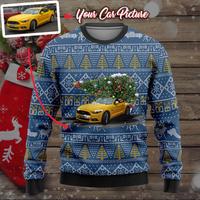 Personalized Car Christmas Tree Wool Ugly Sweater V2