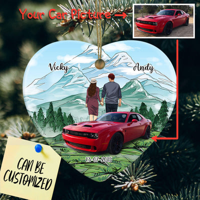 Personalized Car Couple Heart Ornament