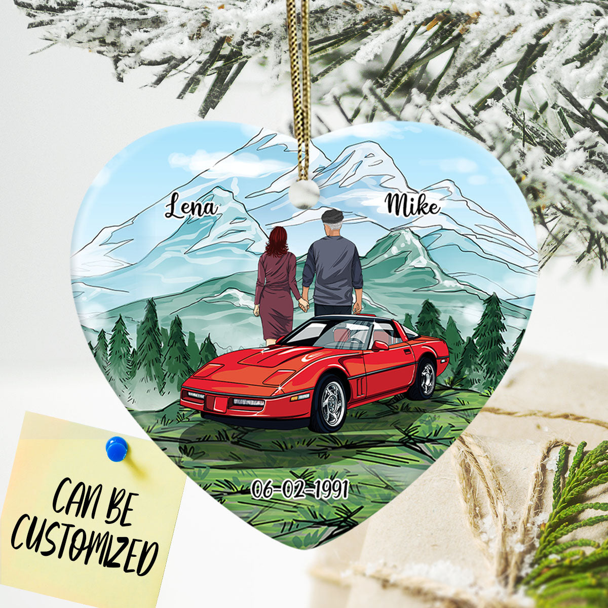 Personalized Vette Couple Heart Ornament