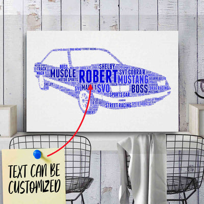 Personalized Mustang Typography Word Art - Typography T-shirt And Canvas For Racing Fans