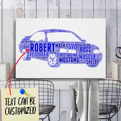 Personalized Mustang Typography Word Art - Typography T-shirt And Canvas For Racing Fans