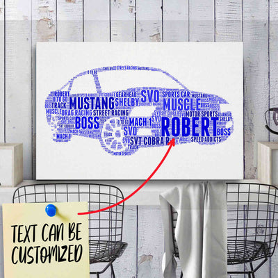 Personalized Mustang Typography Word Art - Typography T-shirt And Canvas For Racing Fans