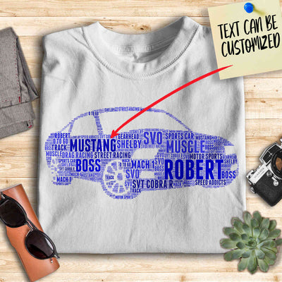 Personalized Mustang Typography Word Art - Typography T-shirt And Canvas For Racing Fans